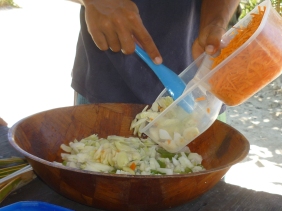 Polynesian Raw Tuna fish Salad - adding carrots and cucumber